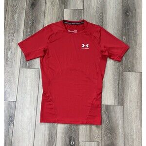 Under Armour HeatGear Compression Red Athletic Short Sleeve Tee Mens Sz Medium